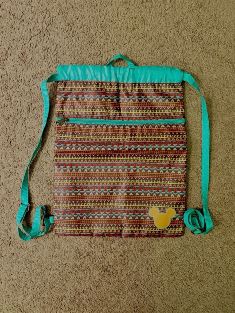Disney Parks Animal Kingdom Safari Print w/ Mickey Mouse Drawstring Backpack Bag
